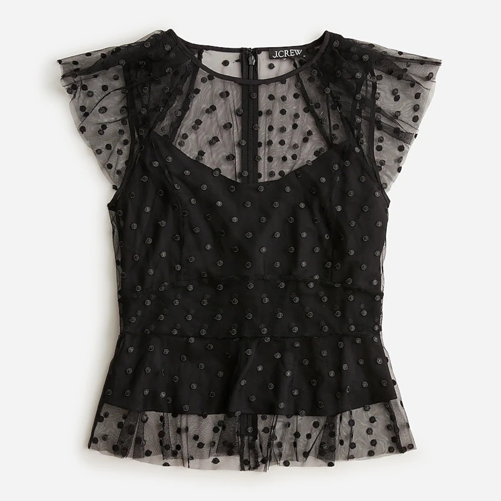 J.Crew Cap-sleeve peplum top in dotted tulle BN160